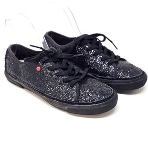 ♡ UGG Girls Glitter Sneakers | Black Lace Up Memory Foam Insole Red Heart Sz 5